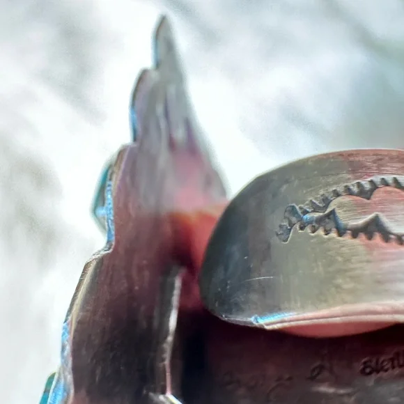 Vintage Native American Sterling Turquoise Signed Ring Adjustable Heavy 19 Grams - Picture 7 of 9